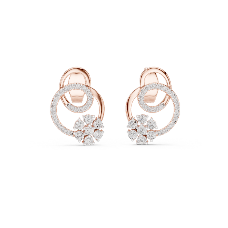 Floral Swirl Diamond Stud Earrings