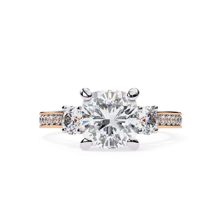 Cushion Cut Lab Grown Diamond Three-Stone Engagement Ring