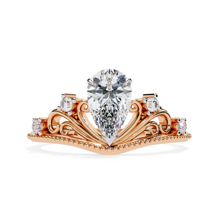Pear Lab Grown Diamond Filigree Crown Engagement Ring