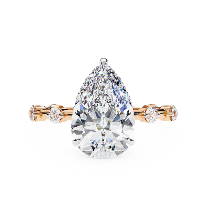 Pear Lab Grown Diamond Hidden Halo Station Engagement Ring