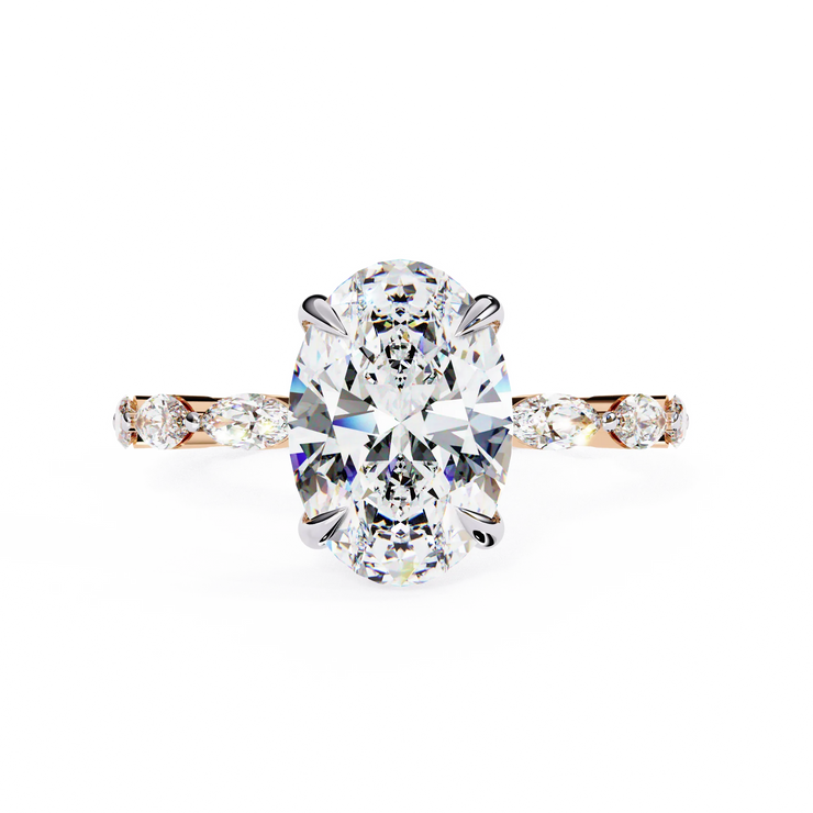 Oval Cut Lab Grown Diamond Side-Stone Engagement Ring