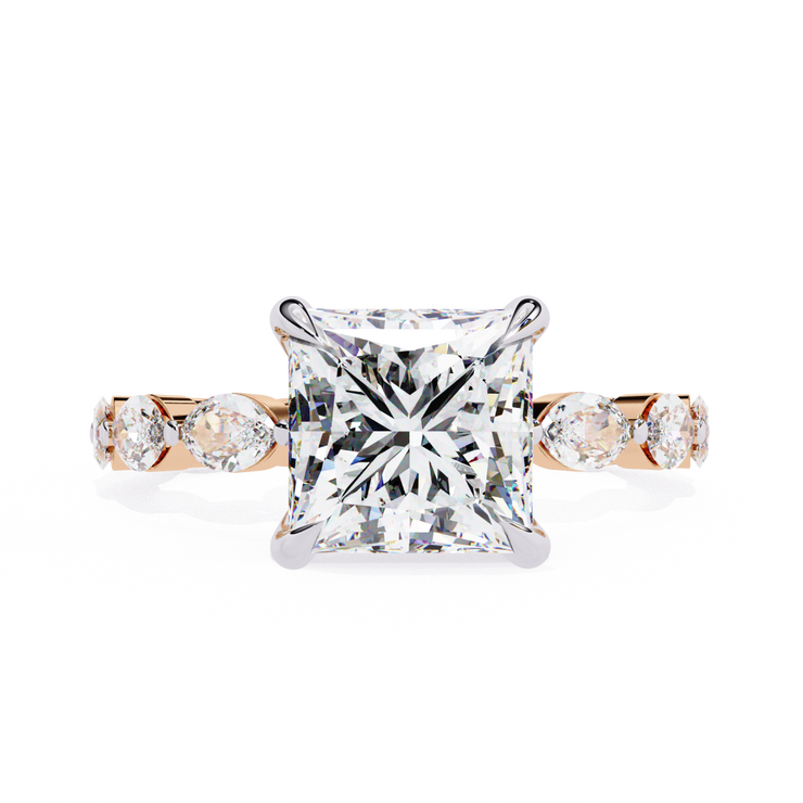 Princess Cut Diamond Ring with Marquise Side Stones