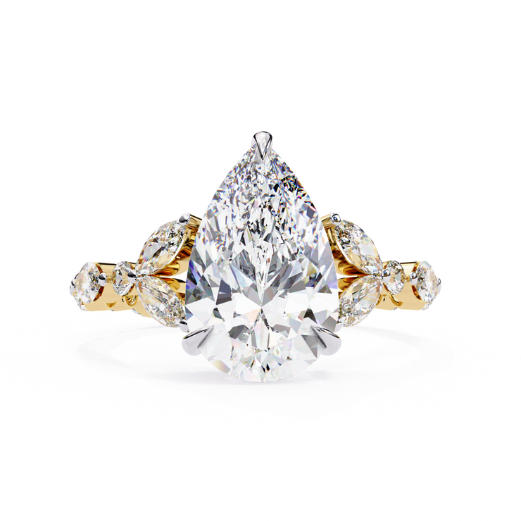 Pear Diamond Ring with Marquise Side Stones