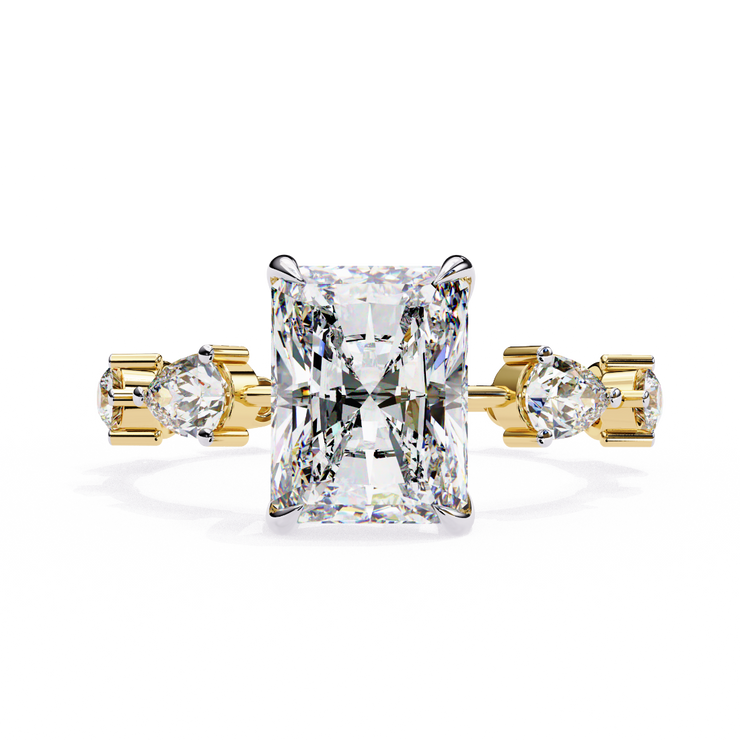 Radiant Diamond Ring with Pear Side Stones