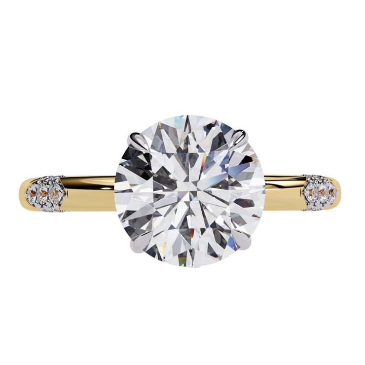 Round Lab Grown Diamond Hidden Halo Side-Stone Engagement Ring