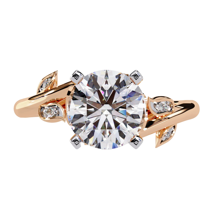 Round Lab Grown Diamond Vine Side-Stone Engagement Ring