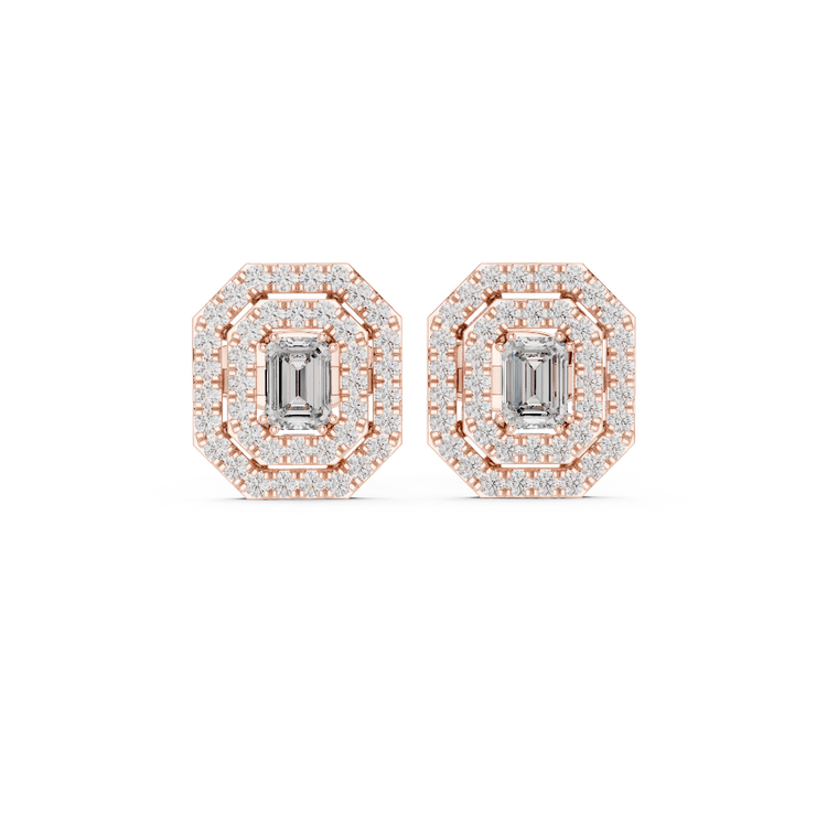 Deco Radiance Emerald Halo Diamond Stud Earrings