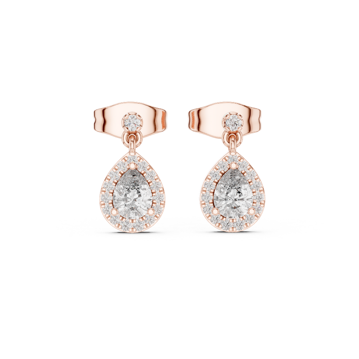Graceful Pear Halo Diamond Drop Earrings