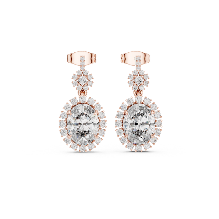 Royal Halo Oval Drop Earrings