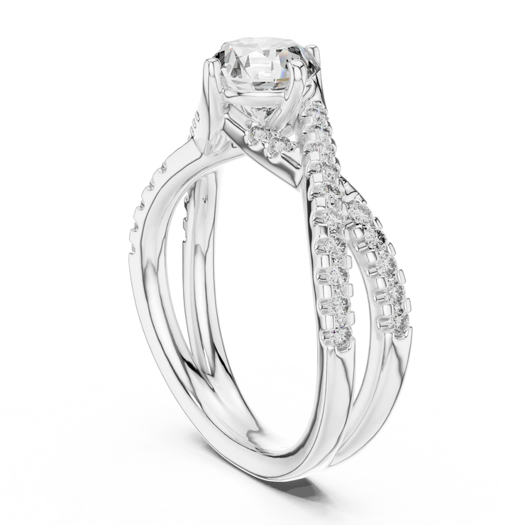 Round Lab Grown Diamond Crossover Engagement Ring