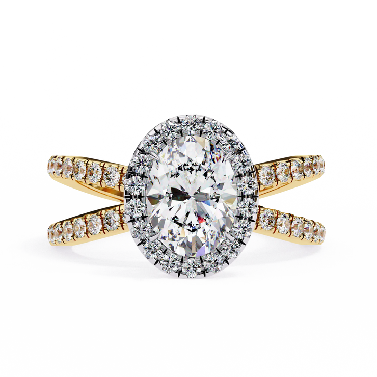 Oval Cut Lab Grown Diamond Halo Split Shank Engagement Ring