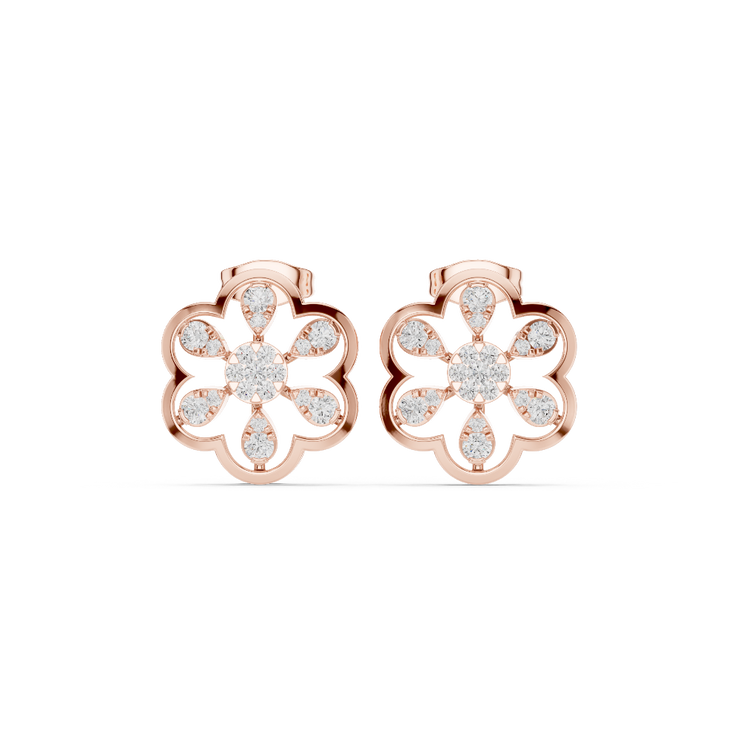 Petal Radiance Diamond Flower Stud Earrings