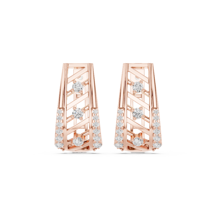 Modern Lattice Diamond Huggie Earrings