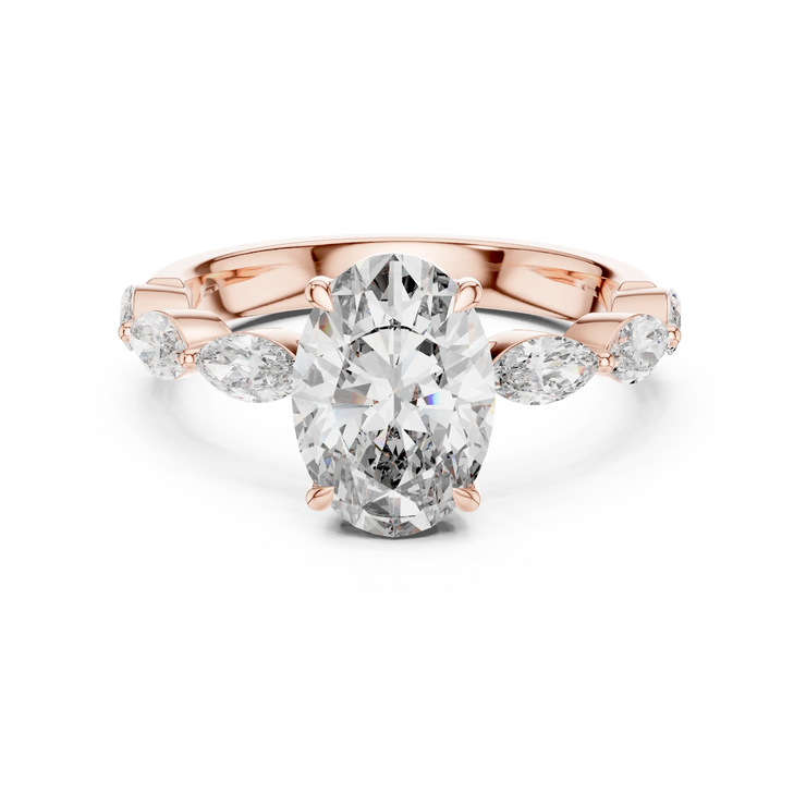 Oval Lab Grown Diamond Marquise Side-Stone Engagement Ring