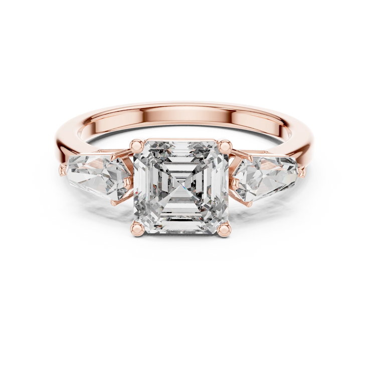 Asscher Lab Grown Diamond Kite Three-Stone Engagement Ring