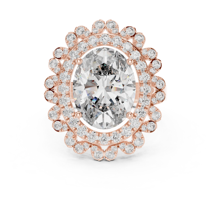 Oval Lab Grown Diamond Scalloped Halo Engagement Ring