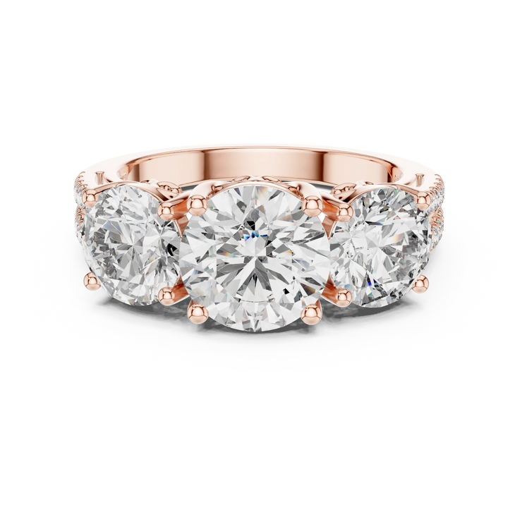 Round Lab Grown Diamond Scroll Three-Stone Engagement Ring