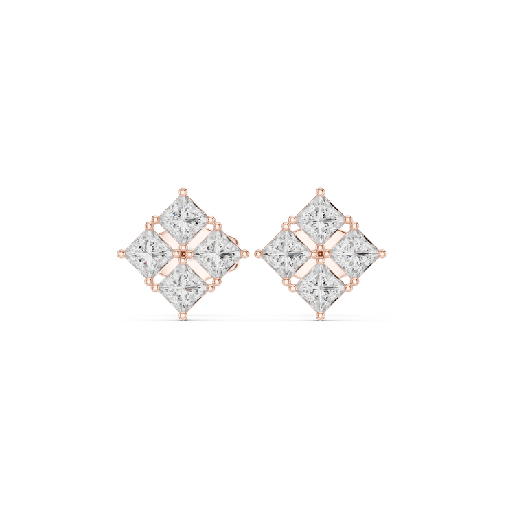 Modern Mosaic Princess Diamond Stud Earrings