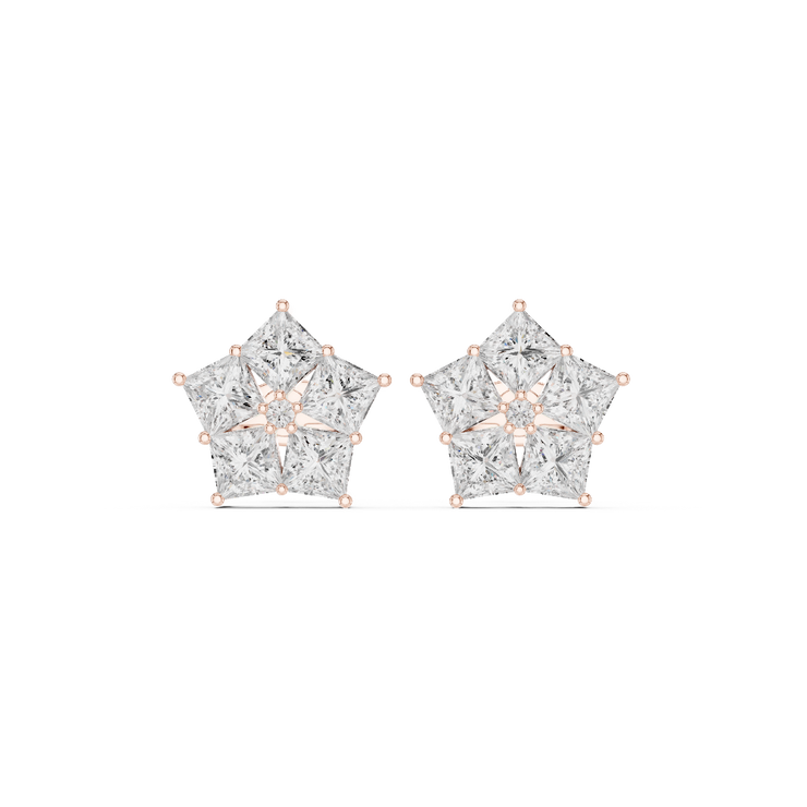 Celestial Spark Princess Diamond Star Stud Earrings