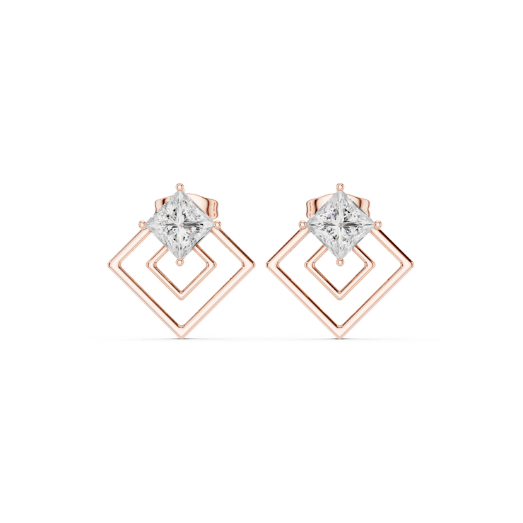Infinity Frame Princess Diamond Stud Earrings