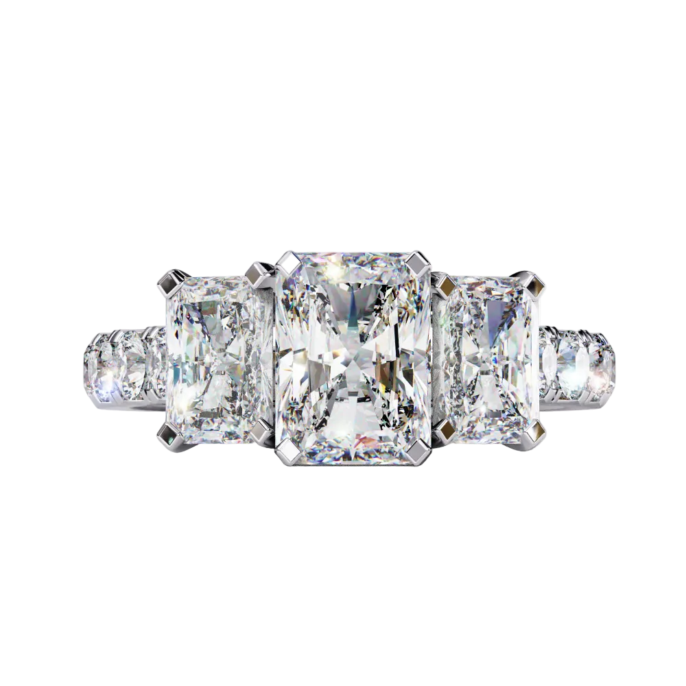 Radiant Lab Grown Diamond Three Stone Engagement Ring