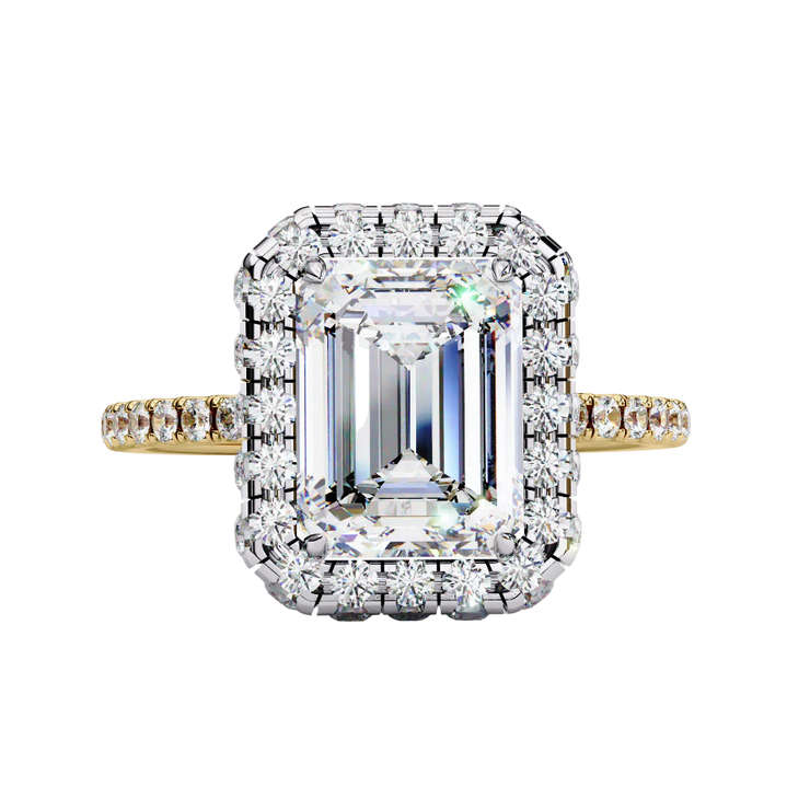 Emerald Cut Lab Grown Diamond Double Halo Pavé Ring
