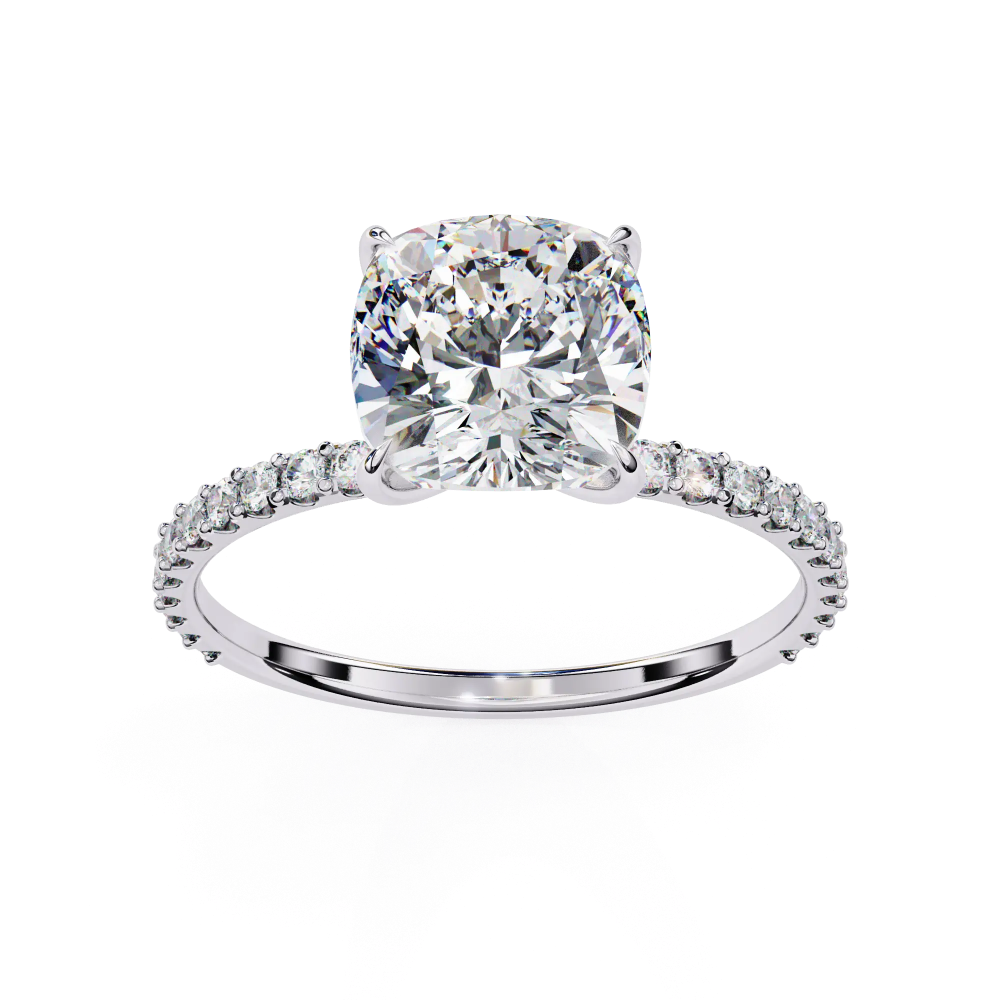 Cushion Lab Grown Diamond Hidden Halo Pavé Engagement Ring