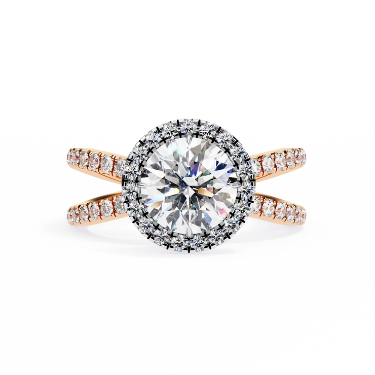 Round Cut Lab Grown Diamond Halo Split Shank