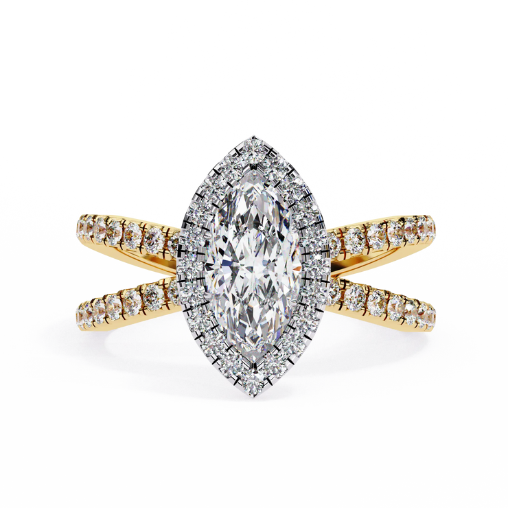 Marquise Cut Lab Grown Diamond Halo Split Shank