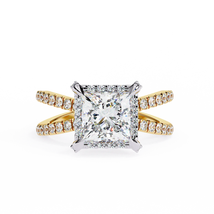 Princess Cut Halo Lab Grown Diamond Split Shank