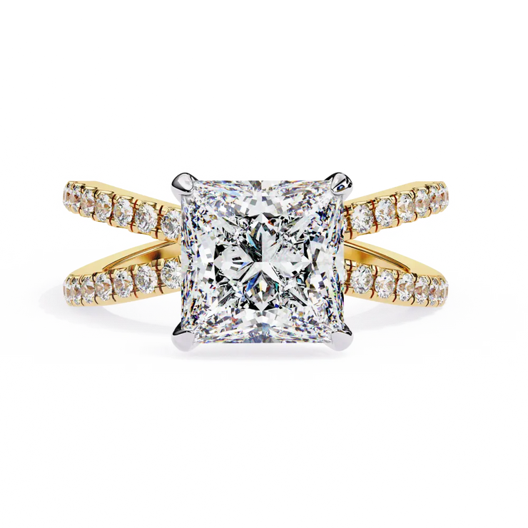 Princess Cut Lab Grown Diamond Split Shank Engagement Ring