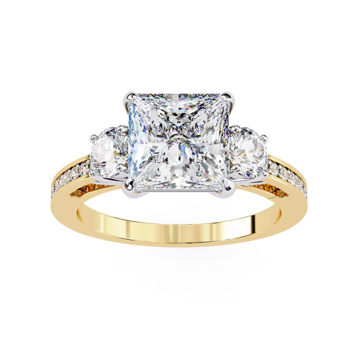 Princess Cut Lab Grown Diamond Three Stone Engagement Ring (2.64 ct)
