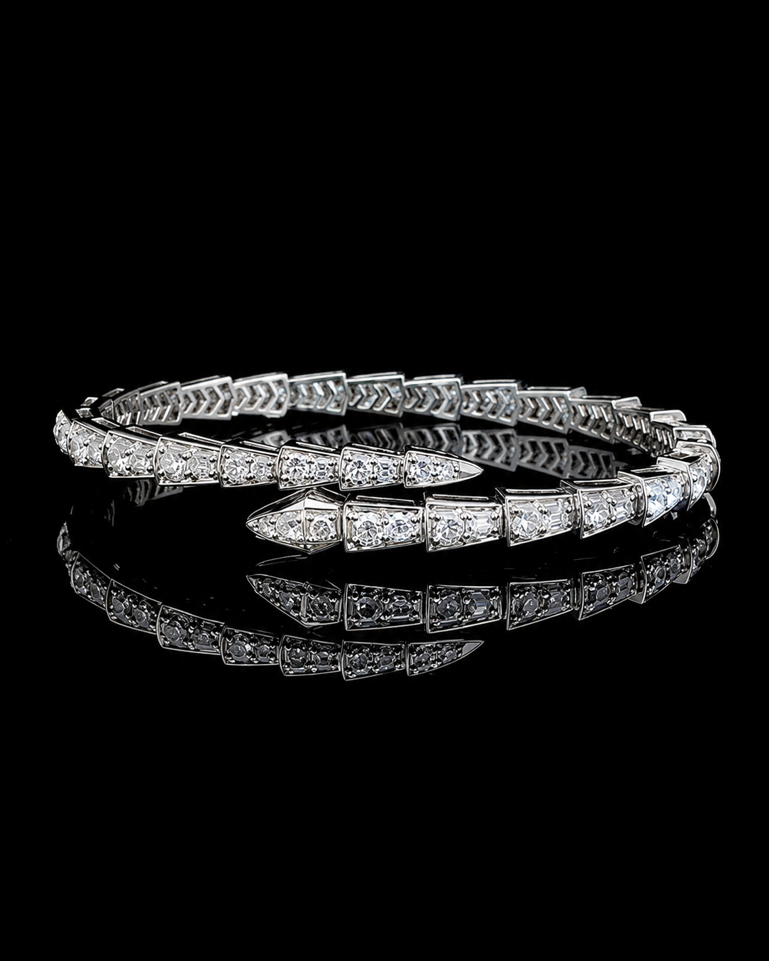 White gold wrap bracelet with graduated round lab grown diamonds shown in rotating view