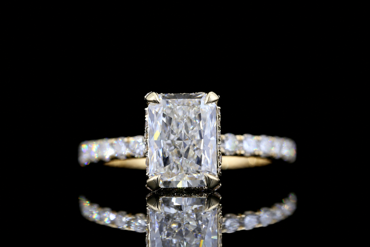 The Nocturne - 5.25ct Radiant Pavé Ring - lab grown diamond ring
