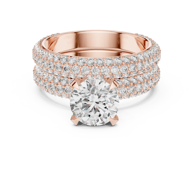 Round Lab Grown Diamond Triple-Row Pavé Engagement Ring