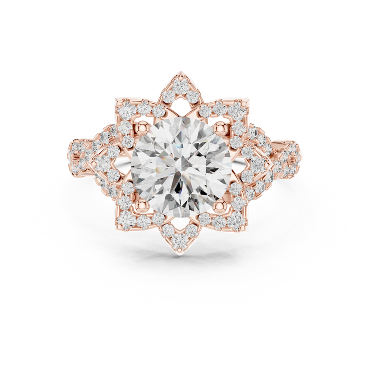 Round Lab Grown Diamond Floral Halo Engagement Ring