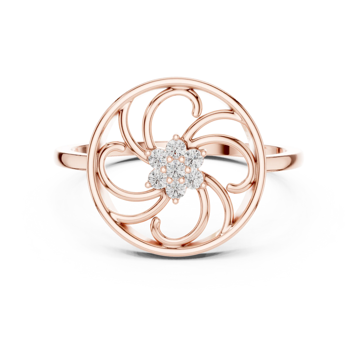 Round Lab Grown Diamond Scrollwork Cluster Anniversary Ring