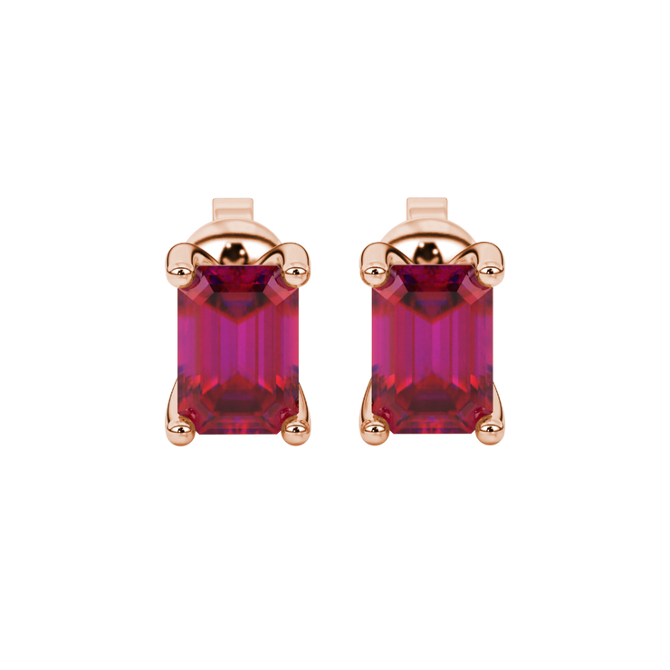 Emerald Cut Four-Prong Gemstone Stud Earrings