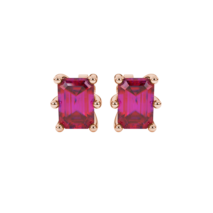 Emerald Cut Six-Prong Gemstone Stud Earrings