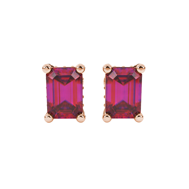 Emerald Cut Pave Basket Gemstone Stud Earrings