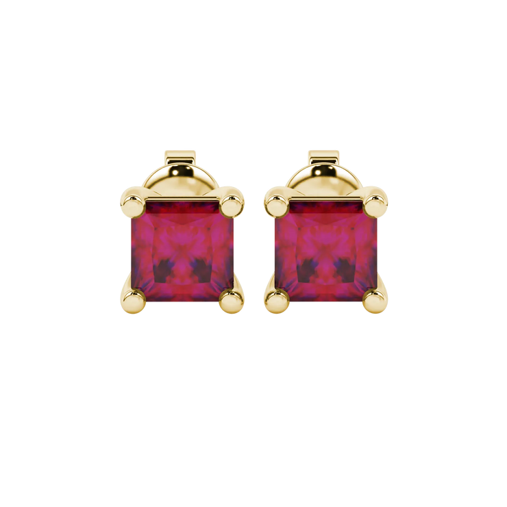 Princess Cut Classic Basket Gemstone Stud Earrings