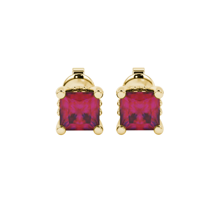 Princess Cut Lotus Basket Gemstone Stud Earrings
