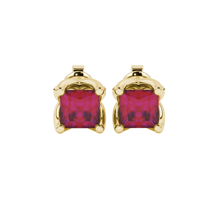 Princess Cut Tulip Basket Gemstone Stud Earrings