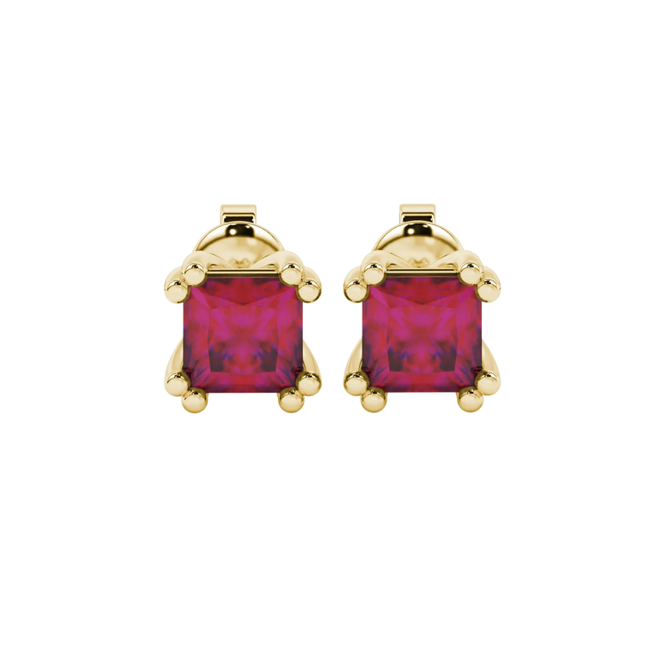 Princess Cut Vintage Basket Gemstone Stud Earrings