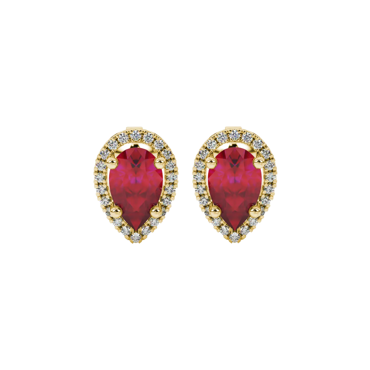 Pear Shape French Pavé Halo Gemstone Stud Earrings