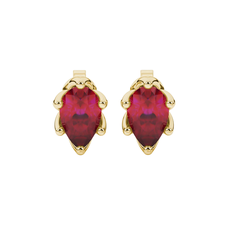 Pear Shape Scalloped Six Prong Gemstone Stud Earrings