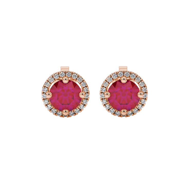 Round Halo Gemstone Stud Earrings