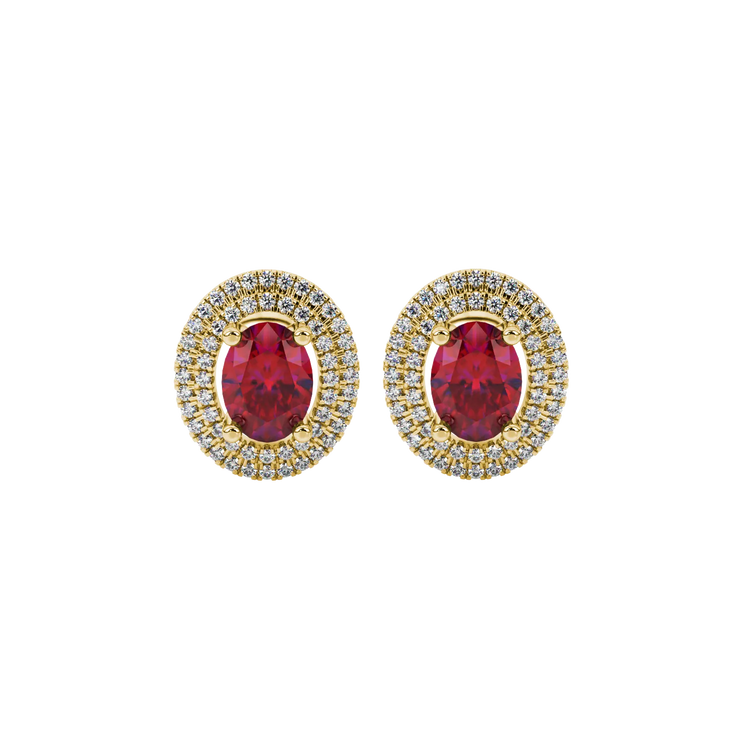 Oval Cut Falling Edge Halo Gemstone Stud Earrings