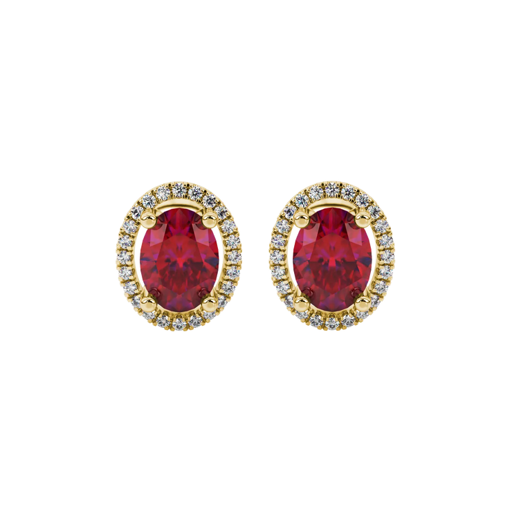 Oval Cut French Pavé Halo Gemstone Stud Earrings