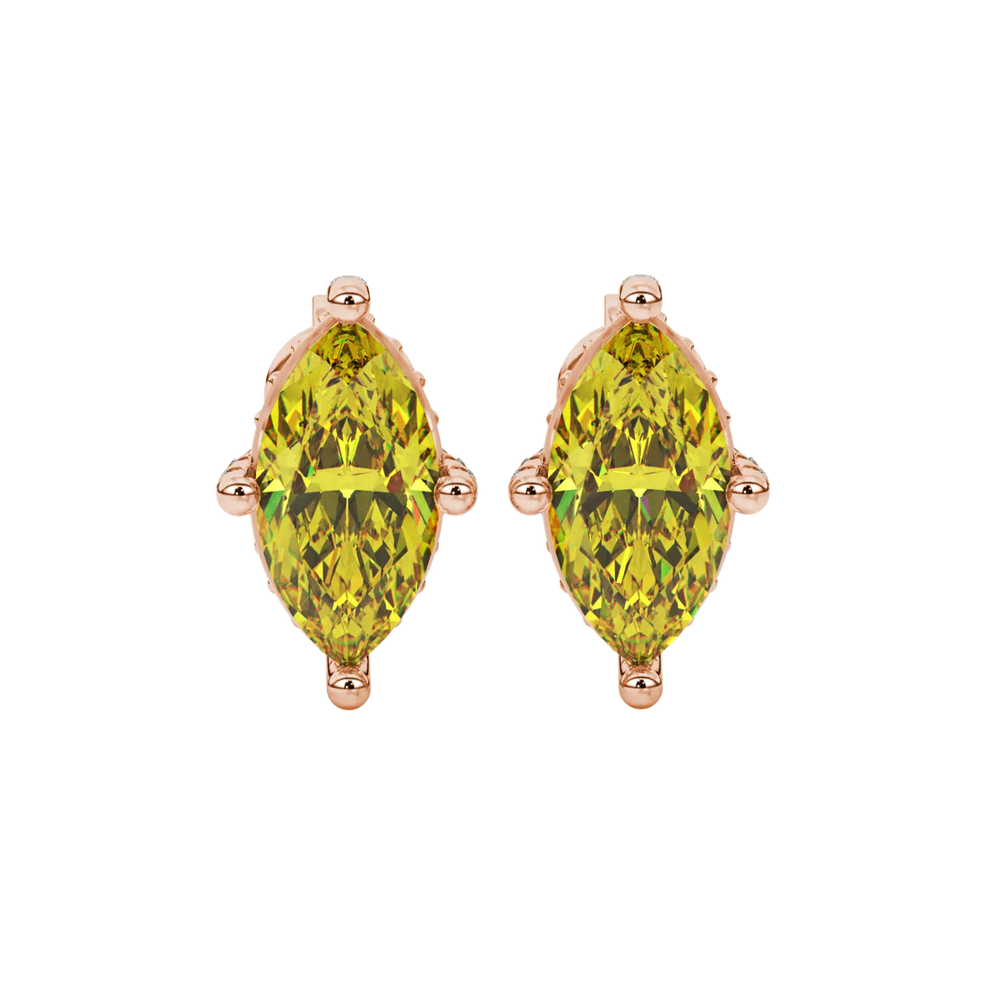 Marquise Cut Pavé Basket Gemstone Stud Earrings